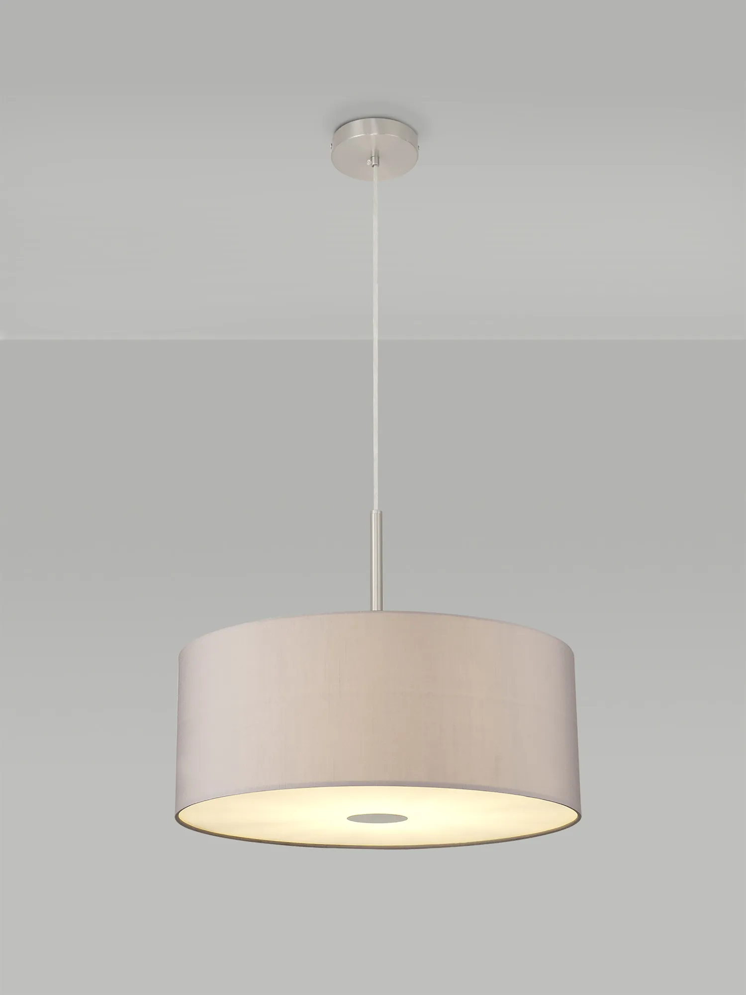 Baymont 50cm Pendant 1 Light Satin Nickel, GreyWhite Laminate, Frosted Diffuser DK0310  Deco Baymont SN GR